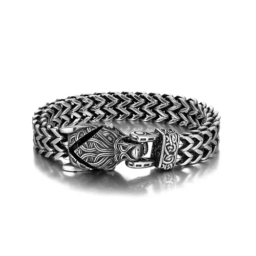 BTM872 Viking Wolf Head Stainless Steel Men's Bracelet Punk Thick Titanium Chain Jewelry