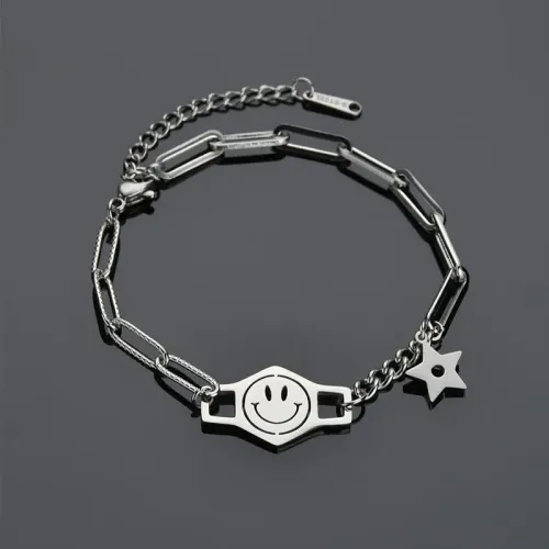 BTM1780 Stainless Steel Star Hollow-Out Smiley Face Link Bracelet for Women Trendy Jewelry