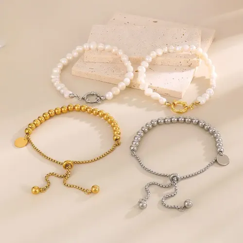 BTM1160 18K Real Gold Bead Adjustable Titanium Steel Bracelet Luxurious Wish-Fulfilling Jewelry