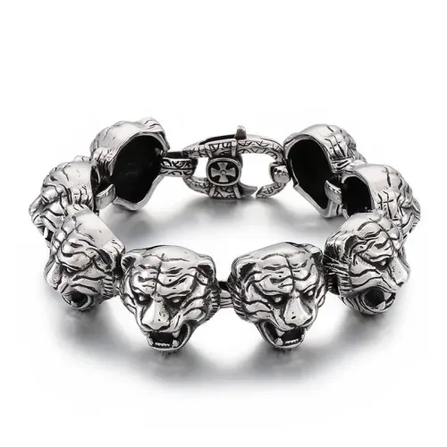 BTM1419 Stainless Steel Tiger Bead Bracelet Punk Animal Style Glossy Oil Finish Jewelry