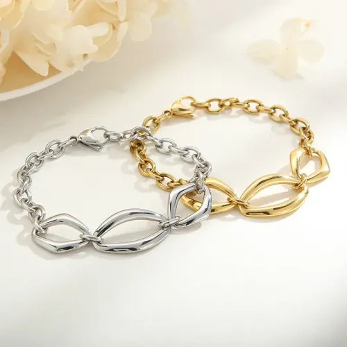 BTM1132 Geometric Lip Design Titanium Steel Bracelet for Women Color Block Nightclub Accessory