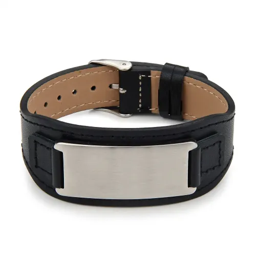 BTM773 Adjustable Men's Leather Bracelet Stainless Titanium Steel Tag Wristband Accessory