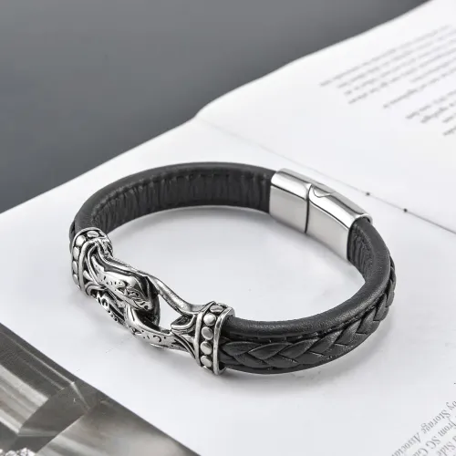 BTM763 Titanium Steel Leather Bracelet with Stainless Magnetic Clasp Woven Leather Wristband Jewelry
