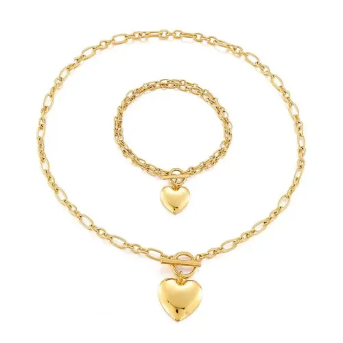 BTM1042 Heart OT Clasp Necklace Bracelet Set Stainless Steel Women's Love Jewelry