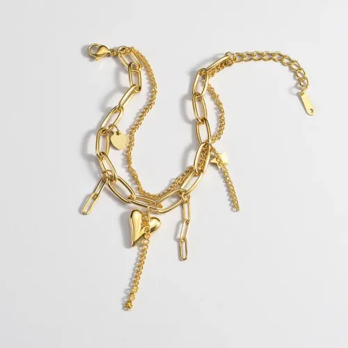 BTM1619 18K Gold Titanium Steel Layered Heart Bracelet Premium Love-Inspired Jewelry