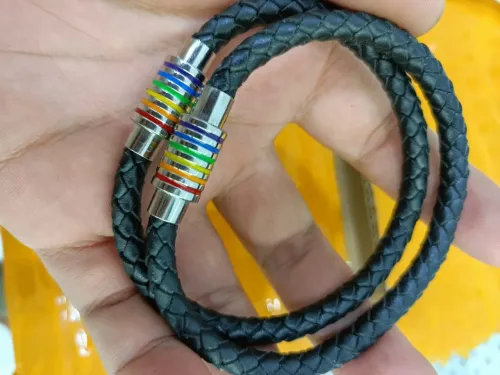 BTM635 Women's Rainbow Titanium Steel Leather Bracelet | 6mm Stainless Colorful Wristband