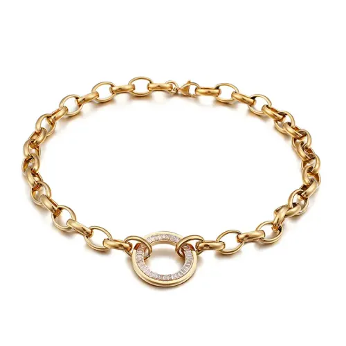 BTM1263 Unisex Chunky Chain Circular Stone Inlay Bracelet Necklace Set Versatile Jewelry