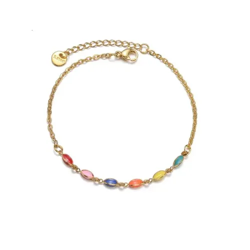 BTM1764 14K Gold Plated Stainless Steel Colorful Oil Drop Quadrilateral Bracelet for Women Elegant Jewelry