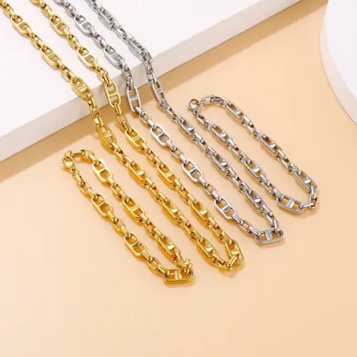 BTM1140 Electroplated Titanium Steel Sun Chain Bracelet Necklace Set Women Stylish Jewelry
