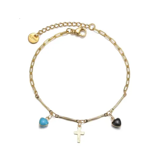 BTM1757 14K Gold Dual-Tone Oil Drop Heart Bracelet for Women Stainless Steel Love Charm