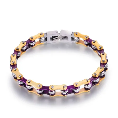 BTM1395 Purple Gold Stainless Steel Bicycle Chain Bracelet Hip Hop Multi-Chain Jewelry