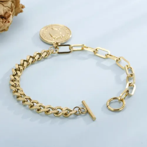 BTM953 Elizabeth Coin OT Clasp Mix Bracelet Titanium Steel Women's Fashion Jewelry
