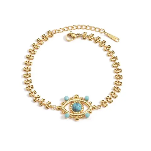 BTM1553 18K Gold Titanium Steel Evil Eye Bracelet with Bohemian Turquoise Trendy Women's Jewelry