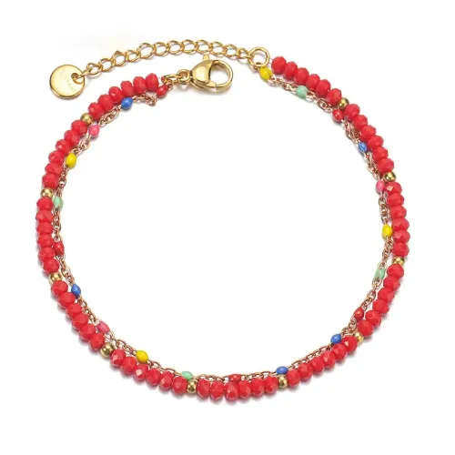 BTM1568 Red Beaded Double-Layer Bracelet with Colorful Oil Drop Stainless Steel Women's Jewelry