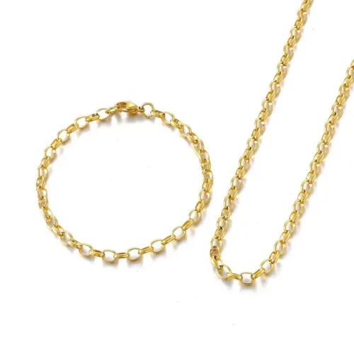 BTM919 Stainless Steel O-Chain Necklace and Bracelet Set Unisex Jewelry Accessories