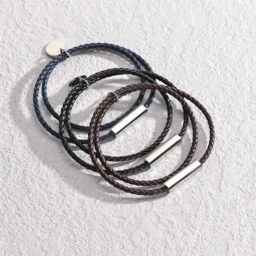 BTM1560 Stainless Steel Double-Layer Braided Bracelet PU Leather DIY Jewelry for Couples