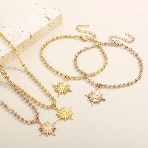 BTM1073 18K Real Gold Stainless Steel Star of David Necklace Bracelet Set for Women Luxury Jewelry