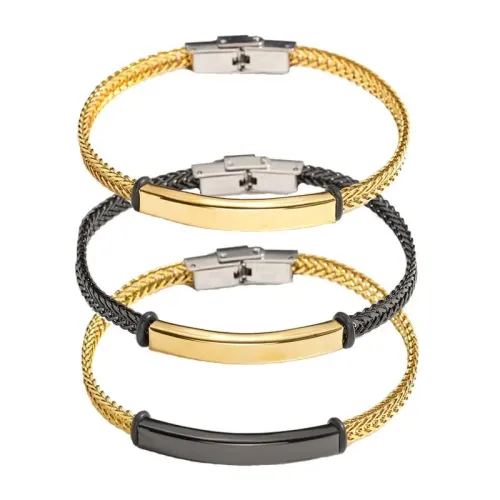 BTM1681 DIY Couple's Curved Tag Stainless Steel Chain Bracelets His Hers Fashion Jewelry