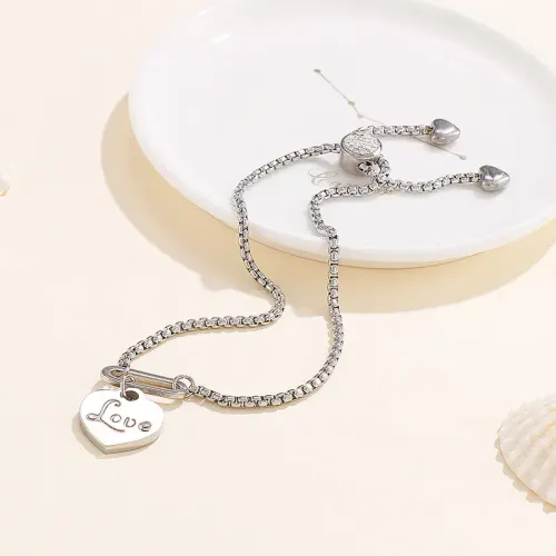BTM1215 Sweet Love Heart Adjustable Stainless Steel Women's Bracelet Romantic Jewelry