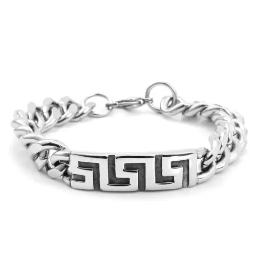 BTM652 Men's Titanium Steel Great Wall Pattern Bracelet | Punk Thick Stainless Steel Wristband