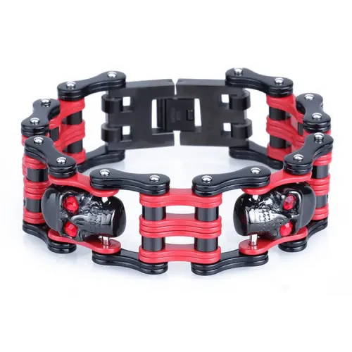 BTM1532 Men's Skull Titanium Steel Bracelet Diamond-Encrusted Ghost Head Wide Stainless Steel Biker Chain