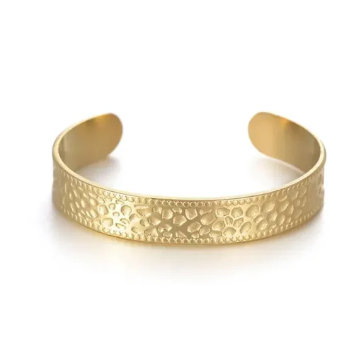 BTM1564 14K Gold Dot Textured Adjustable Open Bracelet for Women Stainless Steel Fine Jewelry