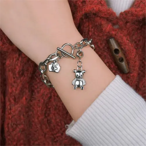 BTM1653 Hip-Hop Dark Bear Bracelet Cool Nurse Cap Titanium Steel Clasp Trendy INS Jewelry
