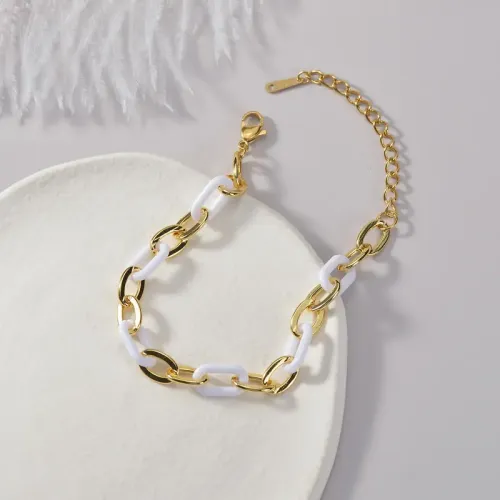 BTM1682 18K Gold-Plated Titanium Steel Colorful Resin Chunky Chain Bracelet for Women Trendy Accessory