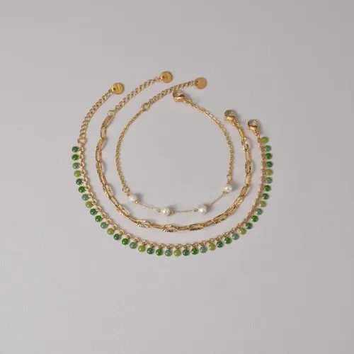 BTM1667 14K Gold Pearl Layering Bracelet with Enamel Round Tag Titanium Steel Women's Jewelry