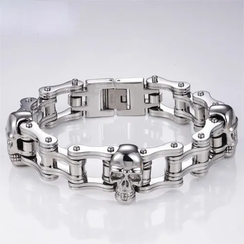 BTM1494 Titanium Steel Skull Head Biker Chain Bracelet Stainless Steel Men's Motorcycle Jewelry