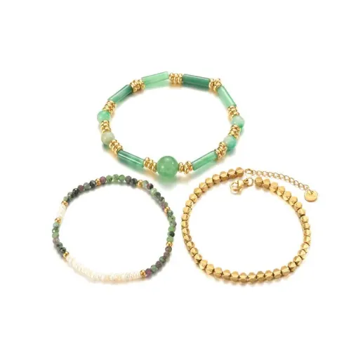BTM1597 14K Gold Beaded Titanium Steel Bracelet for Women Polygon Layered Fashion Jewelry