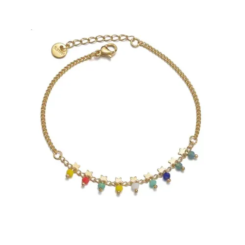 BTM1761 14K Gold Beaded Five-Point Star Bracelet for Women Elegant Hand Chain Jewelry