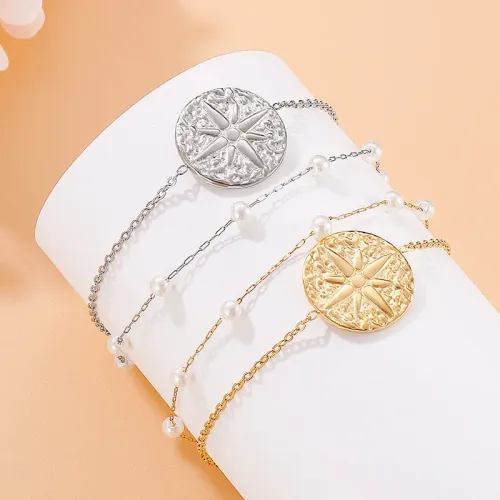 BTM1092 Double Layer Stainless Steel Sweet pearl Bracelet for Women Jewelry