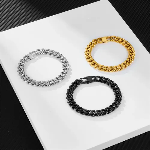 BTM736 Men's Gold Titanium Cuban Link Bracelet Hip Hop Stainless Steel Jewelry Accessory