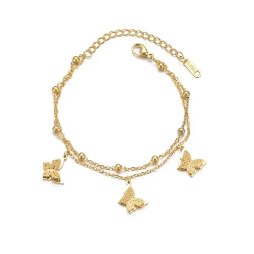 BTM1603 14K Gold-Plated Stainless Steel Double-Layer Butterfly Bracelet Elegant OL Jewelry