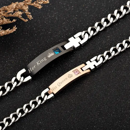 BTM685 King Queen Crown Couple Bracelets | Titanium Steel Zircon Jewelry