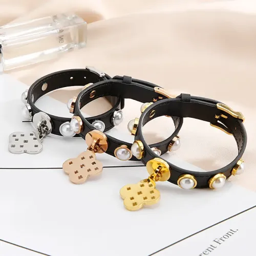 BTM1360 Pearl Black Leather Women's Bracelet Chic Street Style Nightclub Wristband