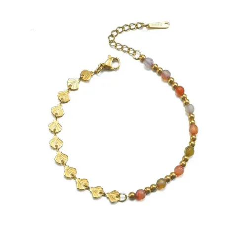 BTM1737 Fritillaria Modern Chinese Style Bracelet 18K Gold Ginkgo Leaf Stainless Steel Women's Bangle