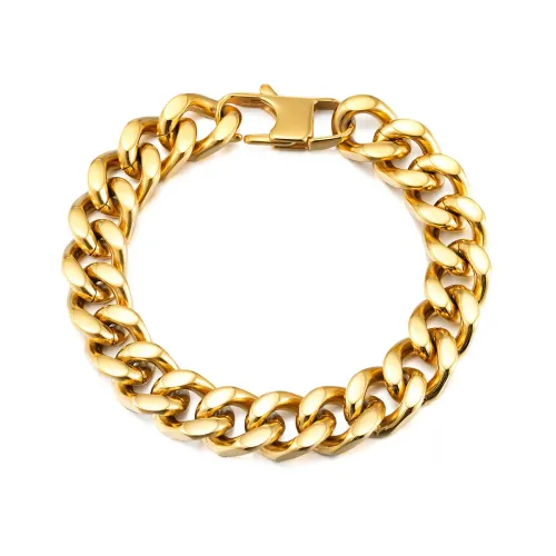 BTM828 Men's Cuban Link Chain Bracelet Hip Hop Gold Titanium Steel Accessory