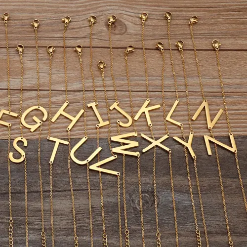 BTM968 Gold 26 English Alphabet Stainless Steel Bracelets for Women Personalized Jewelry