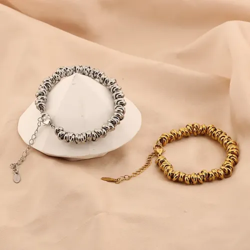 BTM1133 Beaded Circle Link Titanium Steel Bracelet Elegant Jewelry Accessory