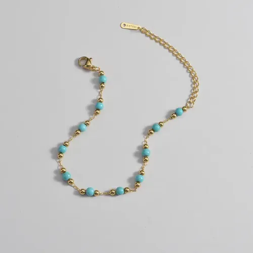 BTM1604 18K Gold-Plated Titanium Steel Bracelet with Turquoise Tassel Geometric Women's Jewelry