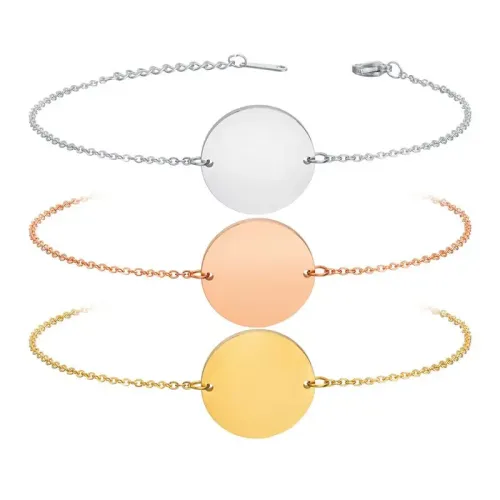 BTM1795 Polished Round Tag Bracelet in Gold Stainless Steel 20mm Elegant Women's Jewelry