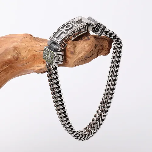 BTM881 Custom Men's Double Row Hip Hop Woven Titanium Steel Bracelet Stainless Steel Chain