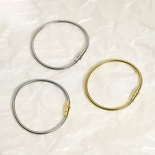 BTM1079 Stainless Steel Snake Bone Chain Wire Coil Bracelet Sleek Jewelry Accessory