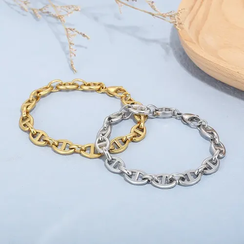 BTM1087 Sun Chain Lobster Clasp Charm 18K Gold Plated Titanium Steel Pig Nose Bracelet