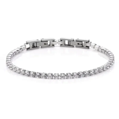 BTM1380 Stainless Steel Tennis Chain Bracelet with Zirconia Titanium Mesh Weave for Women