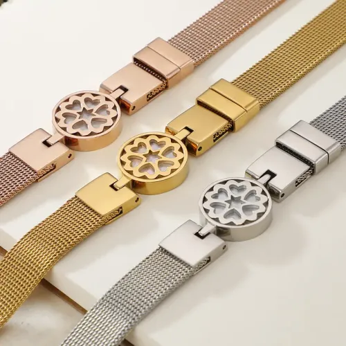 BTM1286 Stainless Steel Plated Heart-Linked Mesh Strap Bracelet Romantic Jewelry