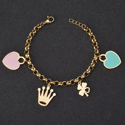 BTM1579 DIY Stainless Steel Crown Bracelet Cute Heart Charm Women's Jewelry