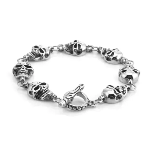 BTM1445 Skull Stainless Steel Bracelet with OT Clasp Hip Hop Jewelry for the Bold